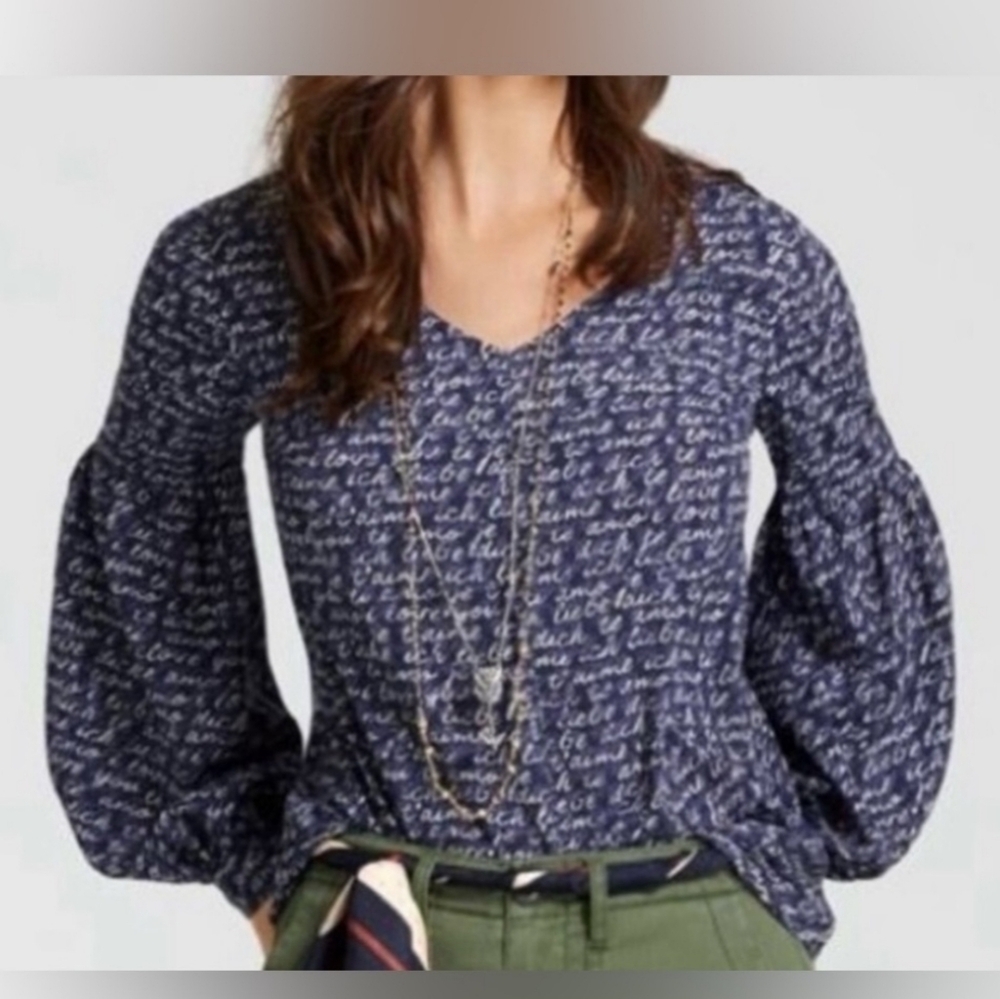 CAbi Te Amo I Love You Print Blouse